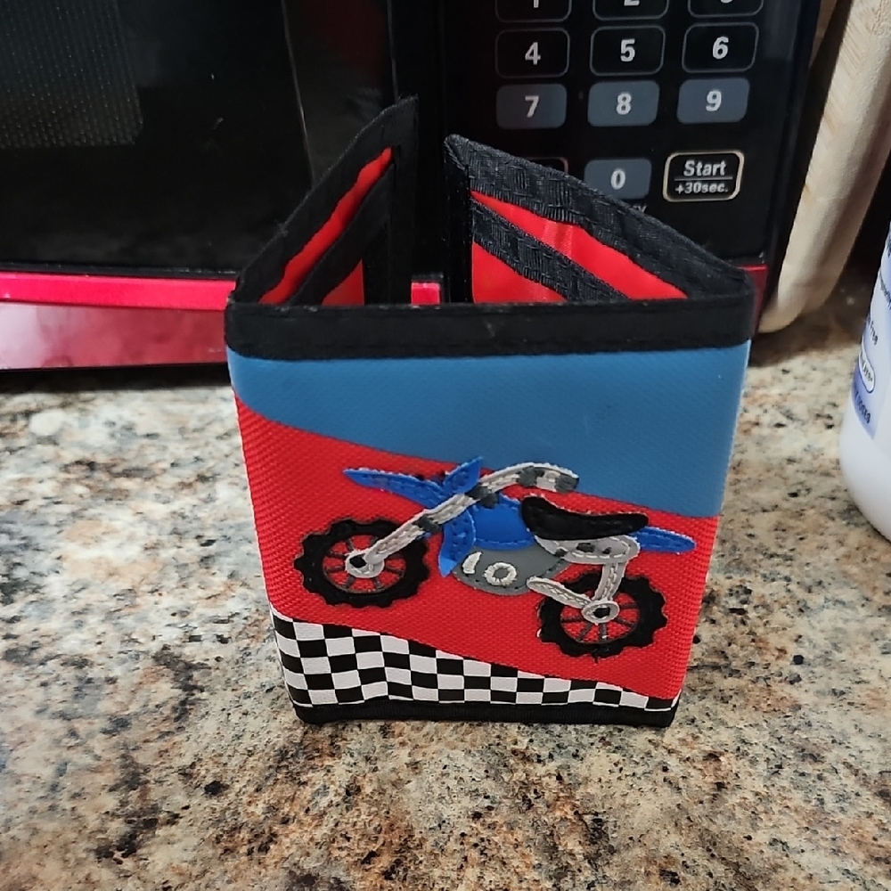 Kids Dirt Bike Bifold Wallet - Blue & Red